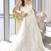 feminine-a-line-sweetheart-neck-taffeta-and-lace-wedding-dress