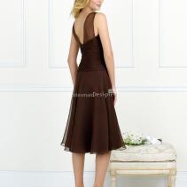 understated-chocolate-tea-length-sleeveless-pleated-empire-a-line-chiffon-over-satin-bridesmaid-dress-2